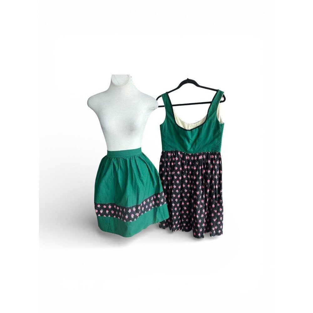 Vintage Dirndl Handmade German Oktoberfest Dress Green With Apron